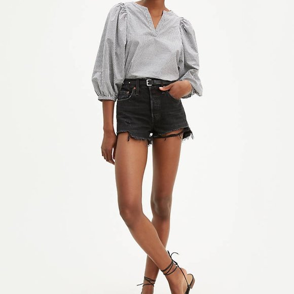 Levis 501 Original High Rise Black Cut-off Denim Shorts - Picture 1 of 2